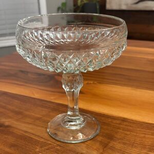 Vintage Indiana Glass Diamond Pointe Compote Pedestal Candy Serving Dish Bowl